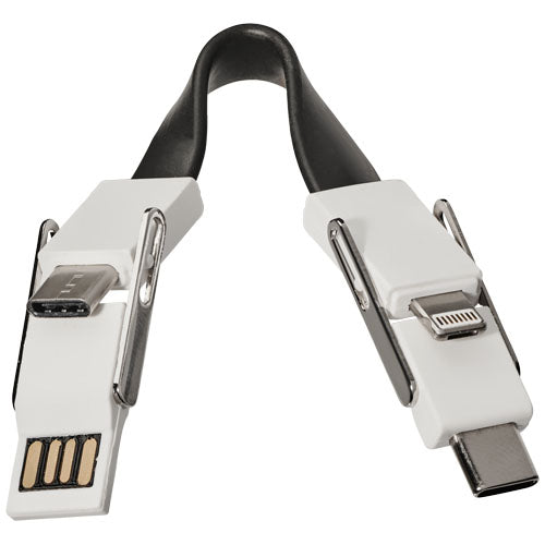Weißes One 4-in-1 Kabel von Signalshop.de, individuell mit Logo bedruckbar, für USB Typ A und C, Werbeartikel.