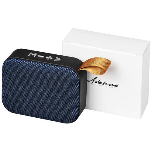 Fashion Stoff Bluetooth Lautsprecher in Blau mit Logo-Druckfläche, ideal als Werbeartikel von Signalshop.de.
