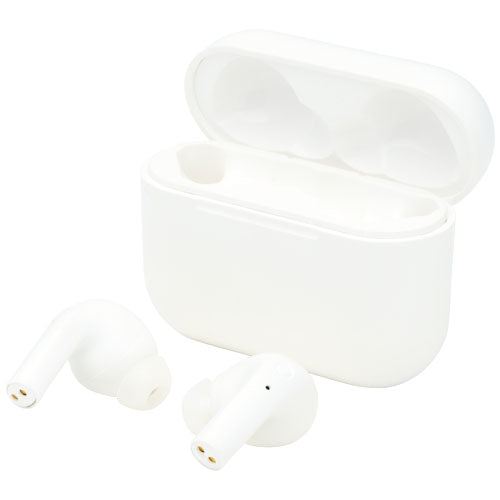 Weiße Braavos 2 True Wireless Auto-Pair-Ohrhörer, individuell bedruckbar, Werbeartikel auf Signalshop.de.