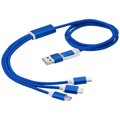 Blaues 5-in-1-Ladekabel von Signalshop.de, individuell bedruckbar, geeignet für USB, Typ C, Apple, Werbeartikel.