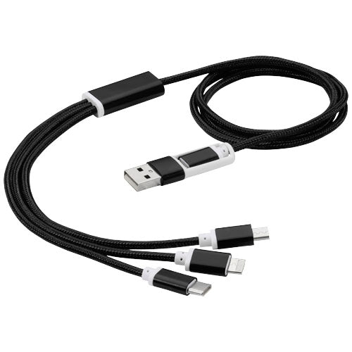 Schwarzes 5-in-1-Ladekabel von Signalshop.de, individuell bedruckbar, USB, Typ C, iOS, Werbeartikel, Werbegeschenk.
