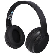 Schwarze Loop Bluetooth®-Kopfhörer aus recyceltem Kunststoff, nachhaltig, anpassbar mit Logo.