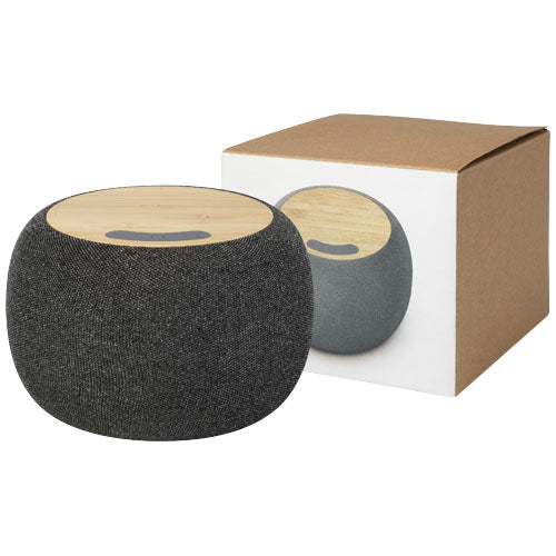 Ecofiber Bambus/RPET Lautsprecher mit Ladepad, individuell gestaltbar, nachhaltig, Signalshop.de Werbeartikel.