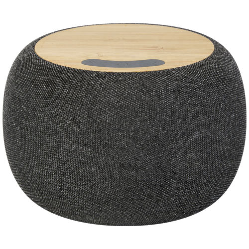 Ecofiber Bambus/RPET Bluetooth Lautsprecher und Ladepad, individuell gestaltbar, bei Signalshop.de. Werbeartikel, Werbegeschenke.