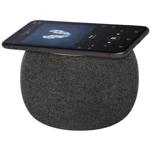 Ecofiber Bambus/RPET Bluetooth Lautsprecher mit kabellosem Ladepad, individuell mit Logo gestaltbar, Signalshop.de Werbeartikel.