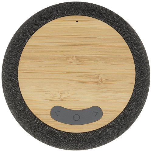 Bambus Bluetooth Lautsprecher mit Ladepad aus RPET, individuell mit Logo gestaltbar, Signalshop.de Werbeartikel
