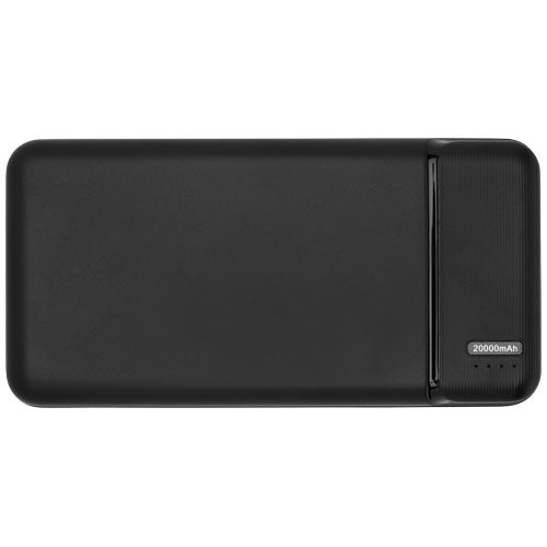 Schwarze Loop 20.000 mAh Powerbank aus recyceltem Kunststoff, individuell bedruckbar, bei Signalshop.de, Werbeartikel, nachhaltig.