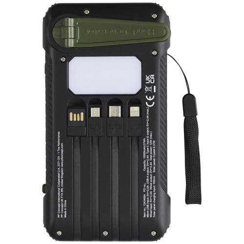 Soldy 10.000 mAh Solardynamo-Powerbank aus recyceltem Kunststoff, schwarz, individuell bedruckbar, Signalshop.de Werbeartikel