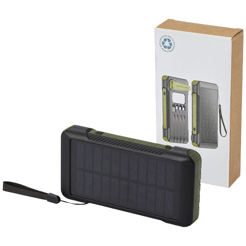 Soldy Solardynamo-Powerbank aus recyceltem Kunststoff, schwarz-grün, individuell mit Logo bedruckbar, Signalshop.de Werbeartikel