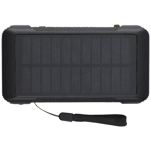 Schwarze Solar-Powerbank aus recyceltem Kunststoff, individuell bedruckbar, Signalshop.de Werbeartikel.