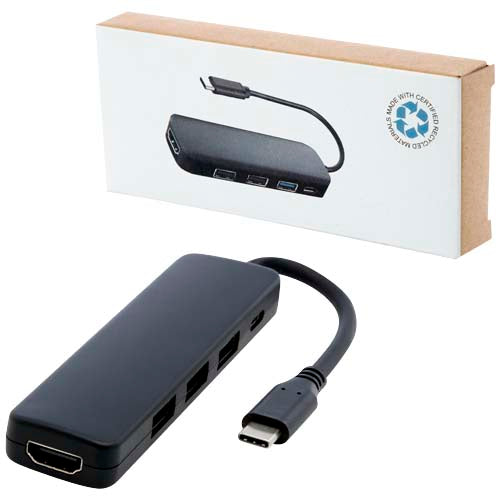Schwarzer Loop Multimedia-Adapter aus recyceltem Kunststoff mit HDMI-Anschluss, individuell gestaltbar bei Signalshop.de; Werbeartikel, Werbegeschenke, Werbemittel, Giveaway.
