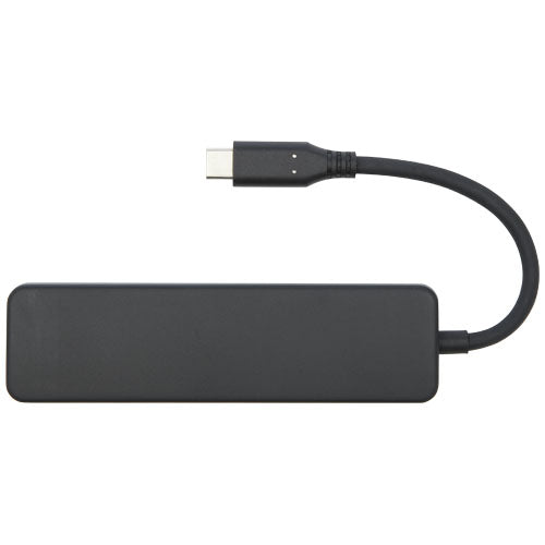 Schwarzer Loop Multimedia-Adapter aus recyceltem Kunststoff, HDMI, USB 2.0-3.0, individuell bedruckbar, Signalshop.de Werbeartikel.