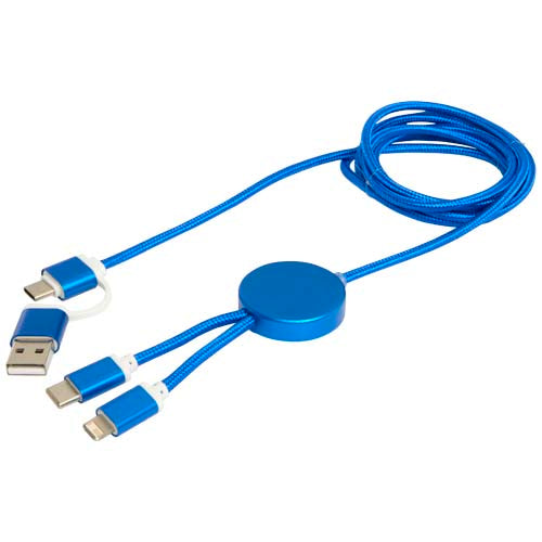 Blaues 5-in-1 Ladekabel aus recyceltem Kunststoff von Signalshop.de, individuell bedruckbar, Werbeartikel, Werbegeschenke.