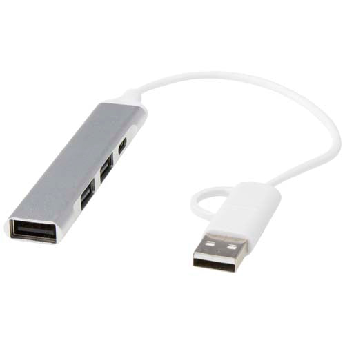 Alkaid 4 Port Hub aus recyceltem Aluminium mit USB-A, Typ-C-Anschlüssen, individuell gestaltbar, Signalshop.de Werbeartikel