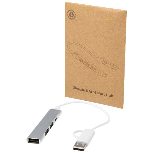 Alkaid 4 Port Hub aus recyceltem Aluminium, USB-A und Typ-C, individuell gestaltbar, Signalshop.de Werbeartikel.