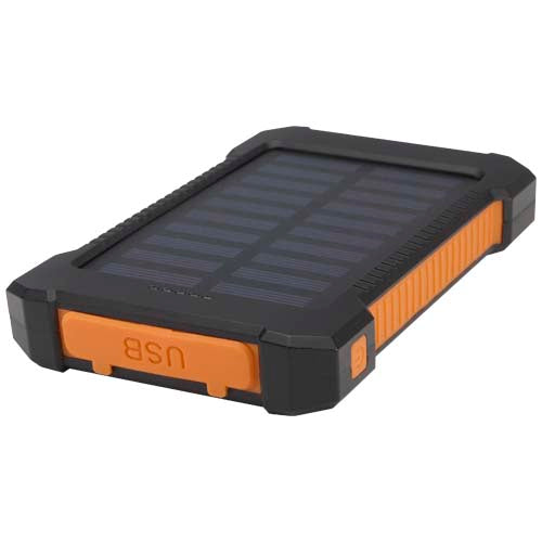 Robuste Solar Powerbank aus recyceltem Kunststoff mit USB-Anschluss, individuell bedruckbar, Signalshop.de Werbeartikel.