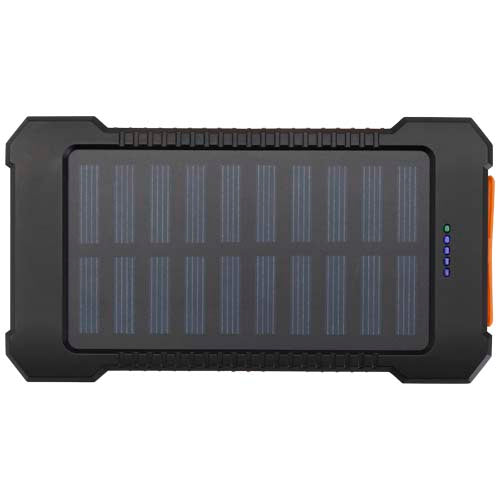 Robuste Solar Powerbank aus recyceltem Kunststoff mit Taschenlampe, individuell bedruckbar, Signalshop.de Werbeartikel