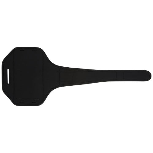 Schwarzes reflektierendes Smartphone-Armband von Signalshop.de, individuell bedruckbar, ideal als Werbegeschenk.