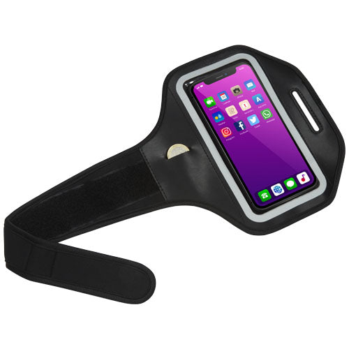 Schwarzes Haile Smartphone Armband mit reflektierender, transparenter Abdeckung, individuell gestaltbar, Signalshop.de, Werbeartikel, Werbegeschenke, Werbemittel, Giveaway.