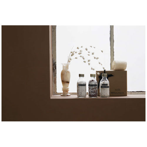 Wellmark Badesalz-Set, 3-teilig, 200 ml, auf Fensterbank mit Deko, individuell gestaltbar, Signalshop.de Werbeartikel.