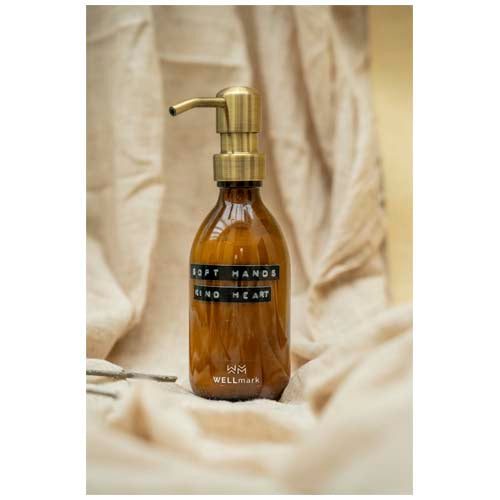 Brauner Wellmark Handlotion-Spender, individuell bedruckt, aus Glas, 250 ml, Signalshop.de Werbeartikel.