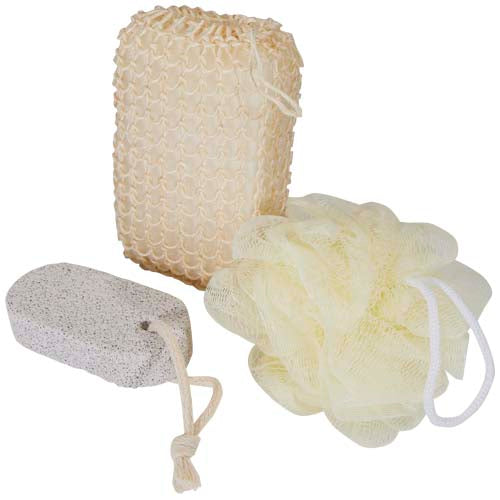 Harmony 3-teiliges Badezubehörset aus Naturmaterialien, individuell gestaltbar mit Logo. Signalshop.de Werbeartikel.