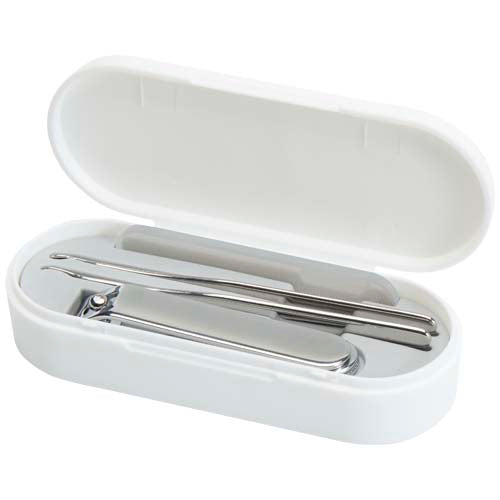 Beautix Maniküreset in weißer Box mit Knipser und Stift, individuell mit Logo gestaltbar bei Signalshop.de, Werbeartikel, Werbegeschenke, Werbemittel, Giveaway.