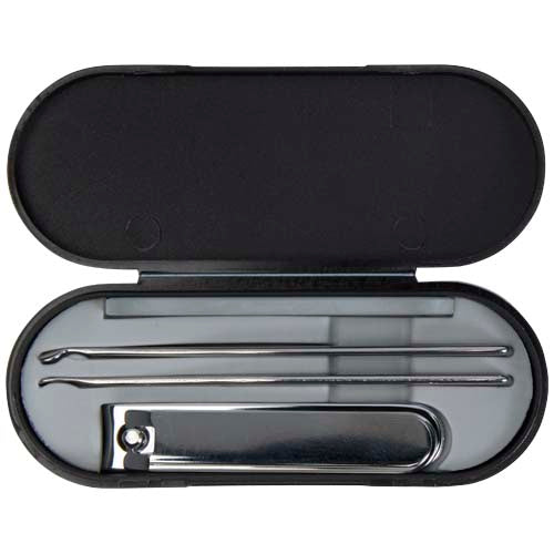 Beautix Maniküreset in schwarzem Etui mit Knipser und Stiften, individuell gestaltbar, Signalshop.de Werbeartikel