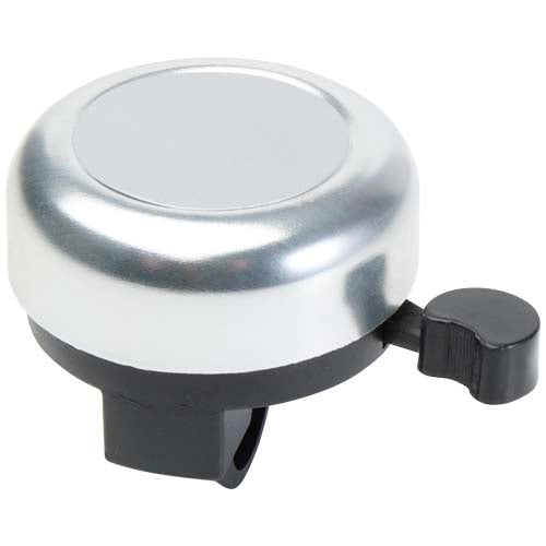 Silberne Bellix Fahrradglocke aus Metall, individuell bedruckbar, verfügbar bei Signalshop.de, Werbeartikel, Werbegeschenke.
