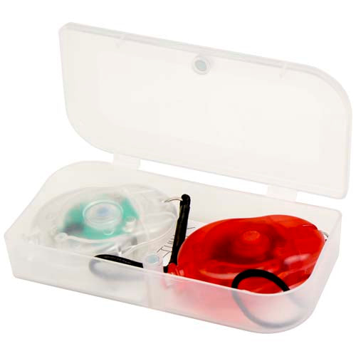 Beamix Fahrradlicht Set in transparentem Etui, individuell gestaltbar mit Logo, erhältlich bei Signalshop.de, Werbeartikel.