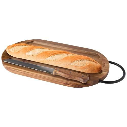Prestige Akazienholz Schneidebrett mit Brotmesser, individuell gestaltbar, von Signalshop.de, Werbeartikel.