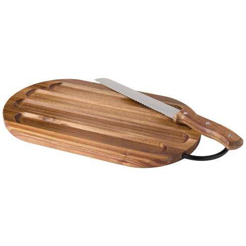 Prestige Akazienholz Schneidebrett mit Brotmesser, individuell gestaltbar, Signalshop.de Werbeartikel Giveaway.