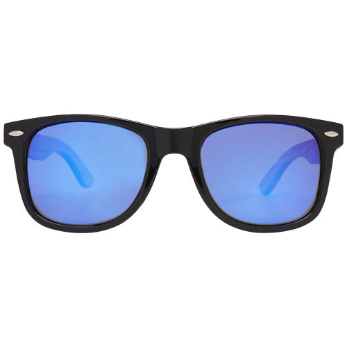 Hiru polarisierte Sonnenbrille aus rPET und Holz mit blauen Gläsern, UV400, individuell gestaltbar, Signalshop.de Werbeartikel.