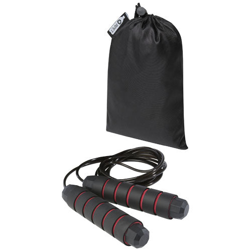Austin weiches Springseil aus rPET mit schwarzem Beutel, ideal für Fitness, individuell gestaltbar, Signalshop.de Werbeartikel.