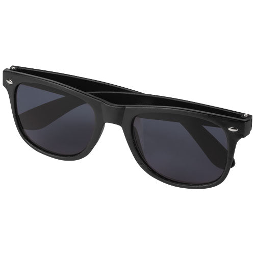 Schwarze Sun Ray Sonnenbrille aus recyceltem Kunststoff, individuell mit Logo gestaltbar, Signalshop.de Werbeartikel.