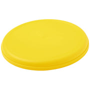 Gelber Orbit Frisbee aus recyceltem Kunststoff, individuell mit Logo bedruckbar, Signalshop.de Werbeartikel.