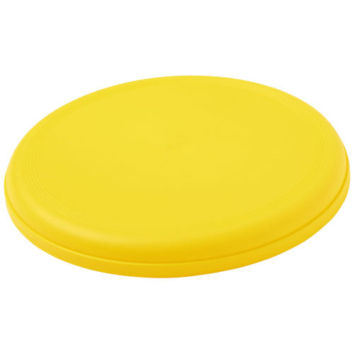 Gelber Orbit Frisbee aus recyceltem Kunststoff, individuell mit Logo bedruckbar, Signalshop.de Werbeartikel.