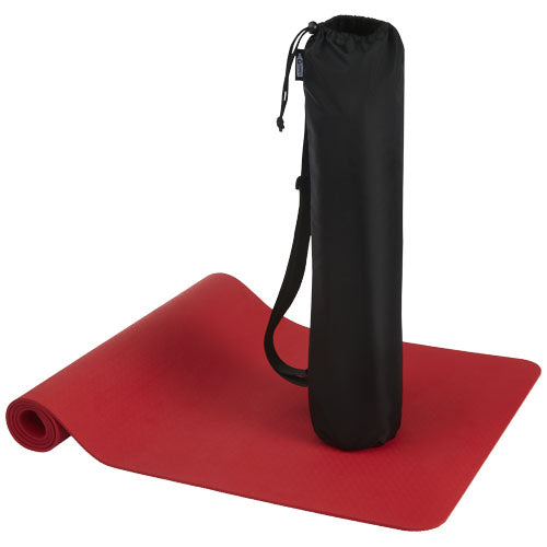Rote Virabha Yogamatte aus recyceltem TPE mit Tragetasche, individuell bedruckbar, Signalshop.de Werbeartikel.