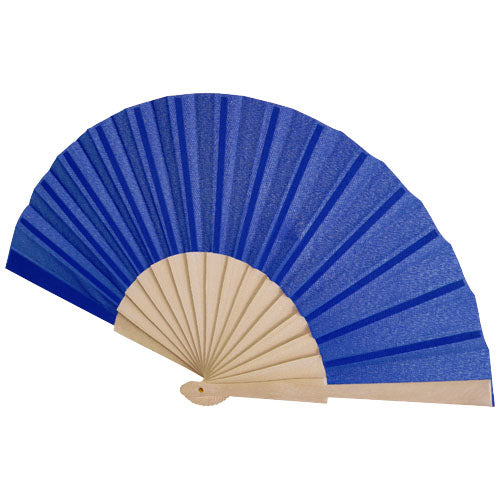 Blauer Manuela Handfächer aus Holz, individuell bedruckbar, ideal als Werbeartikel von Signalshop.de