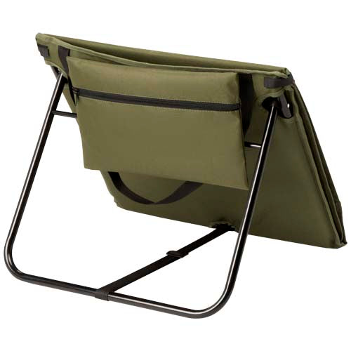 Olivegrüne Strandliege aus Stoff und Metall von Signalshop.de, individuell bedruckbar, ideal als Werbeartikel.