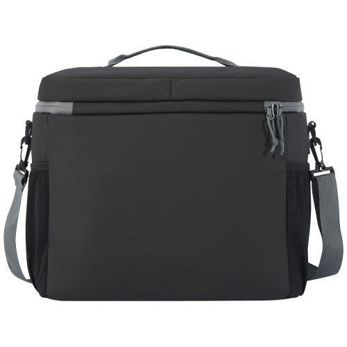 Schwarze, wasserabweisende Kühltasche aus GRS-Recyclingmaterial, individuell mit Logo gestaltbar, Signalshop.de Werbeartikel.