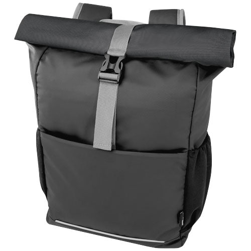 Aqua 15" wasserabweisende Fahrradtasche aus recyceltem Material, schwarz, mit Roll-top, individuell bedruckbar, Signalshop.de Werbeartikel.