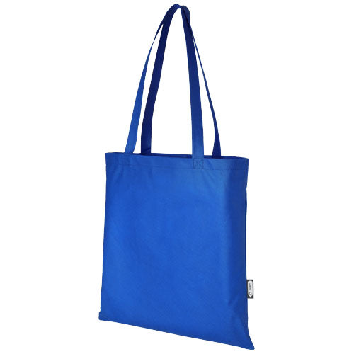 Blaue Zeus Tragetasche aus recyceltem Material, individuell bedruckbar, erhältlich bei Signalshop.de, ideal als Werbeartikel.