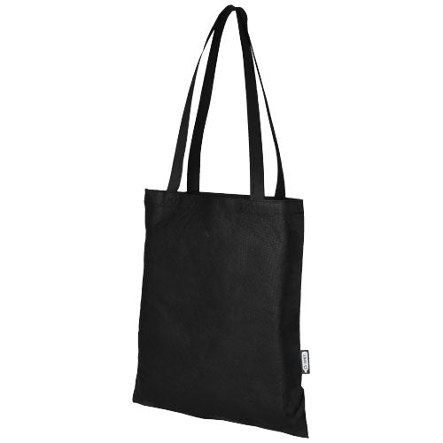 Schwarze Tragetasche aus recyceltem Material von Signalshop.de, individuell bedruckbar, ideal als Werbeartikel, 6L.