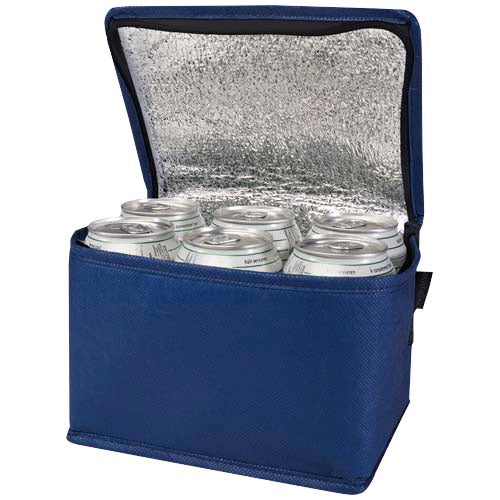 Blaue Spectrum Kühltasche aus recyceltem Material für 6 Dosen, ideal als nachhaltiges Werbegeschenk bei Signalshop.de.
