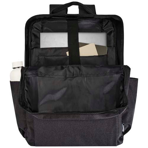 Libra 15" Laptop-Rucksack aus recyceltem Material, offen mit Laptopfach, individualisierbar via Signalshop.de; Werbeartikel, Werbegeschenke, Werbemittel, Giveaway.