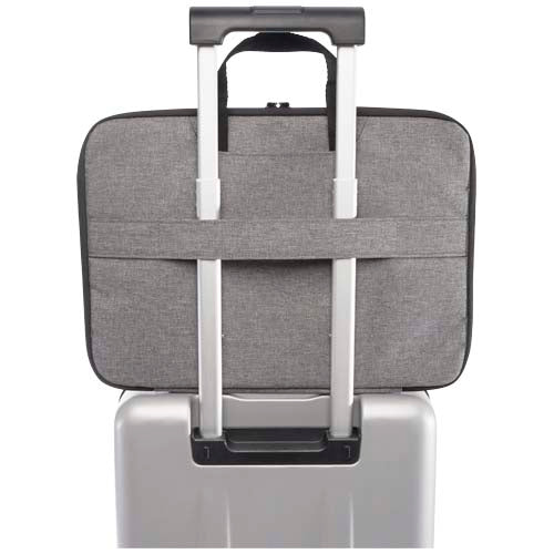 Graue 14” Laptoptasche aus recyceltem GRS-Material auf Koffer, Signalshop.de Werbeartikel individuell bedruckt.
