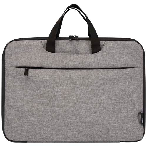 Graue 14-Zoll-Laptoptasche aus recyceltem Material, individuell bedruckbar, von Signalshop.de, ideal als Werbeartikel.