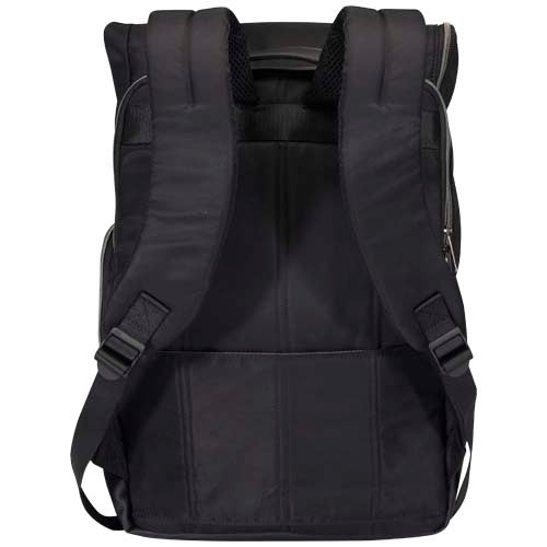 Schwarzer Rhine 15" Rolltop-Rucksack aus recyceltem GRS-Material, individuell mit Logo bedruckbar, bei Signalshop.de. Werbeartikel, Werbegeschenke, Werbemittel, Giveaway.