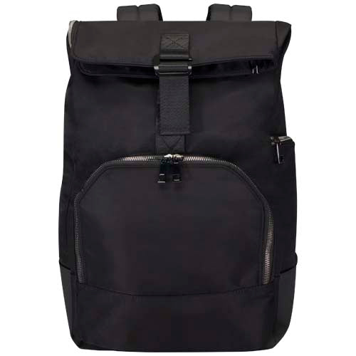 Schwarzer Rhine 15" Rolltop-Rucksack aus recyceltem GRS-Material, individuell bedruckbar, Signalshop.de Werbeartikel.